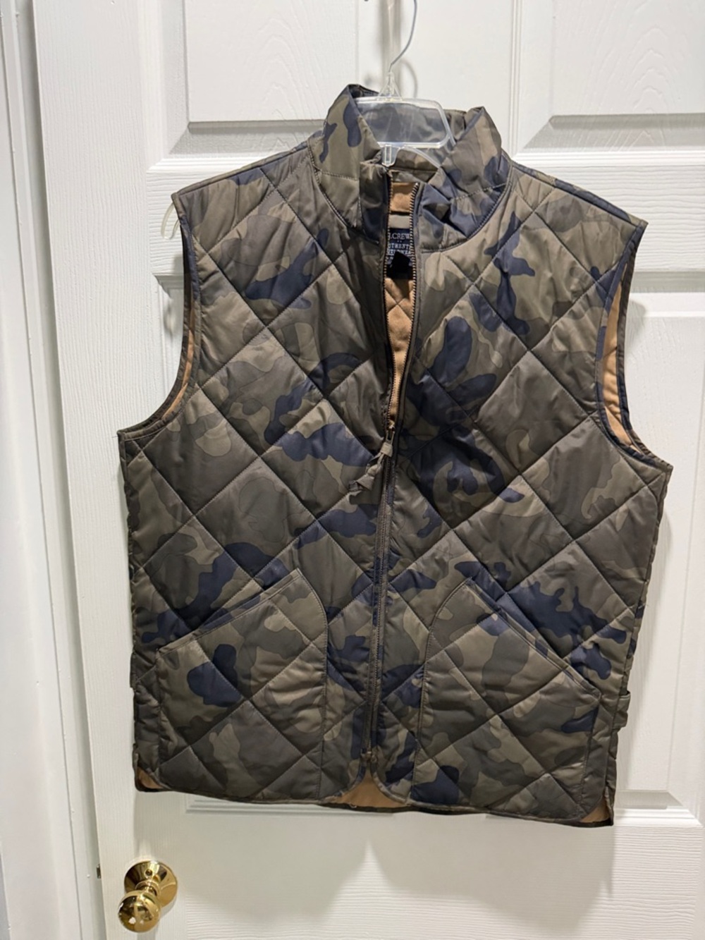 J. Crew Quilted Camo Vest in Olive and Navy Blue
